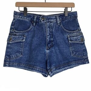VINTAGE Jean Shorts High Waist Cargo No Excuses Army Girl Mom Denim Size 9/10